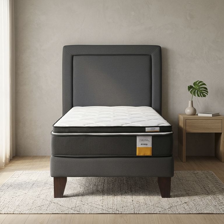 Cama Europea Funcional 1 Pl Plus + Respaldo + Topper
