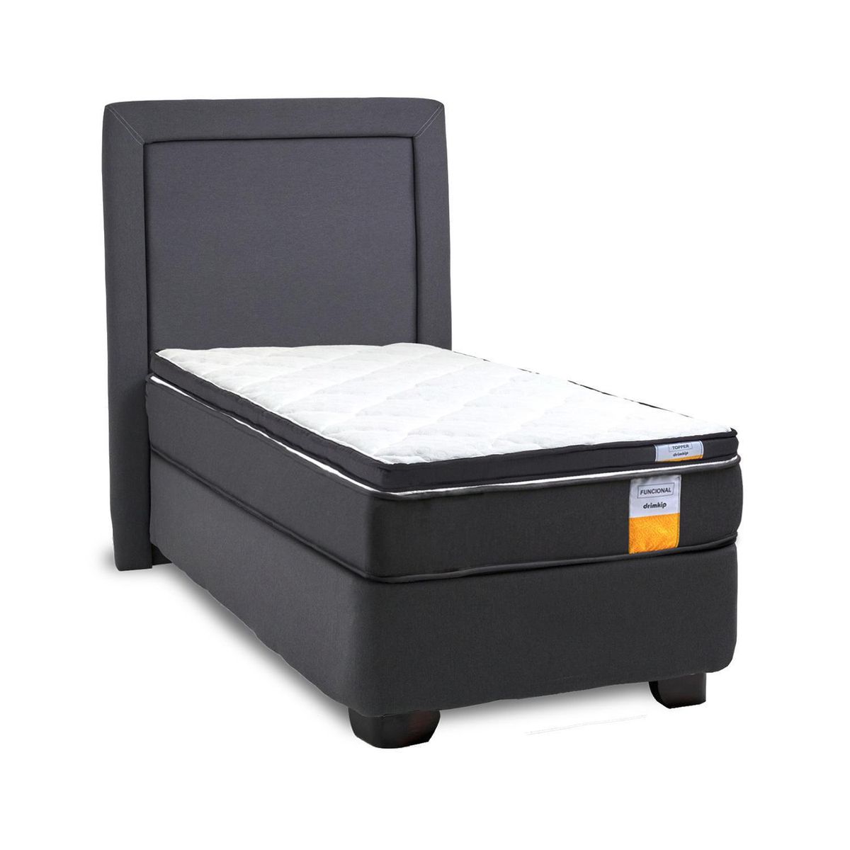 DRIMKIP - Cama Americana Funcional 1 Pl Plus + Respaldo + Topper