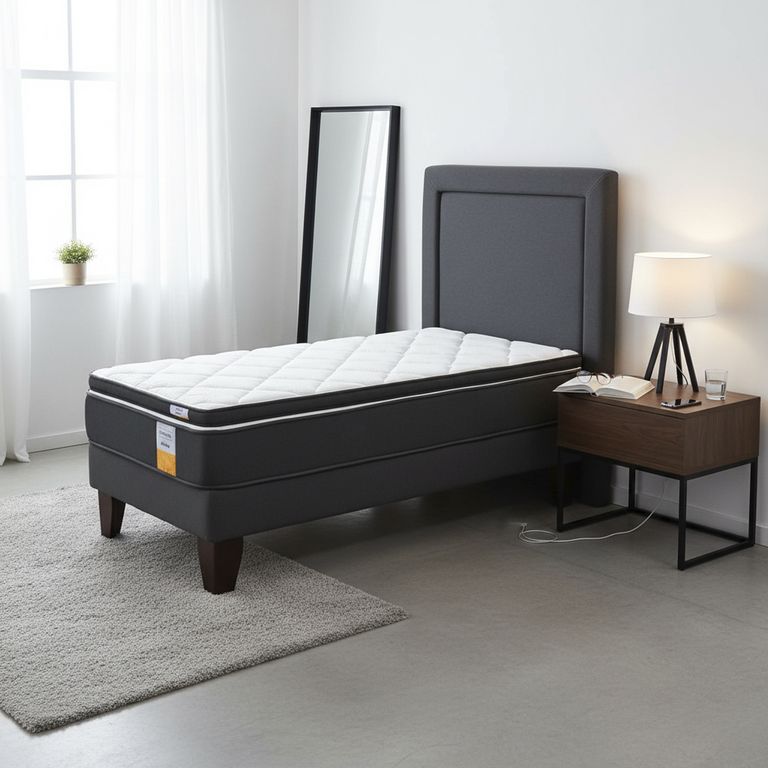 Cama Europea Funcional 1 Pl + Respaldo + Topper