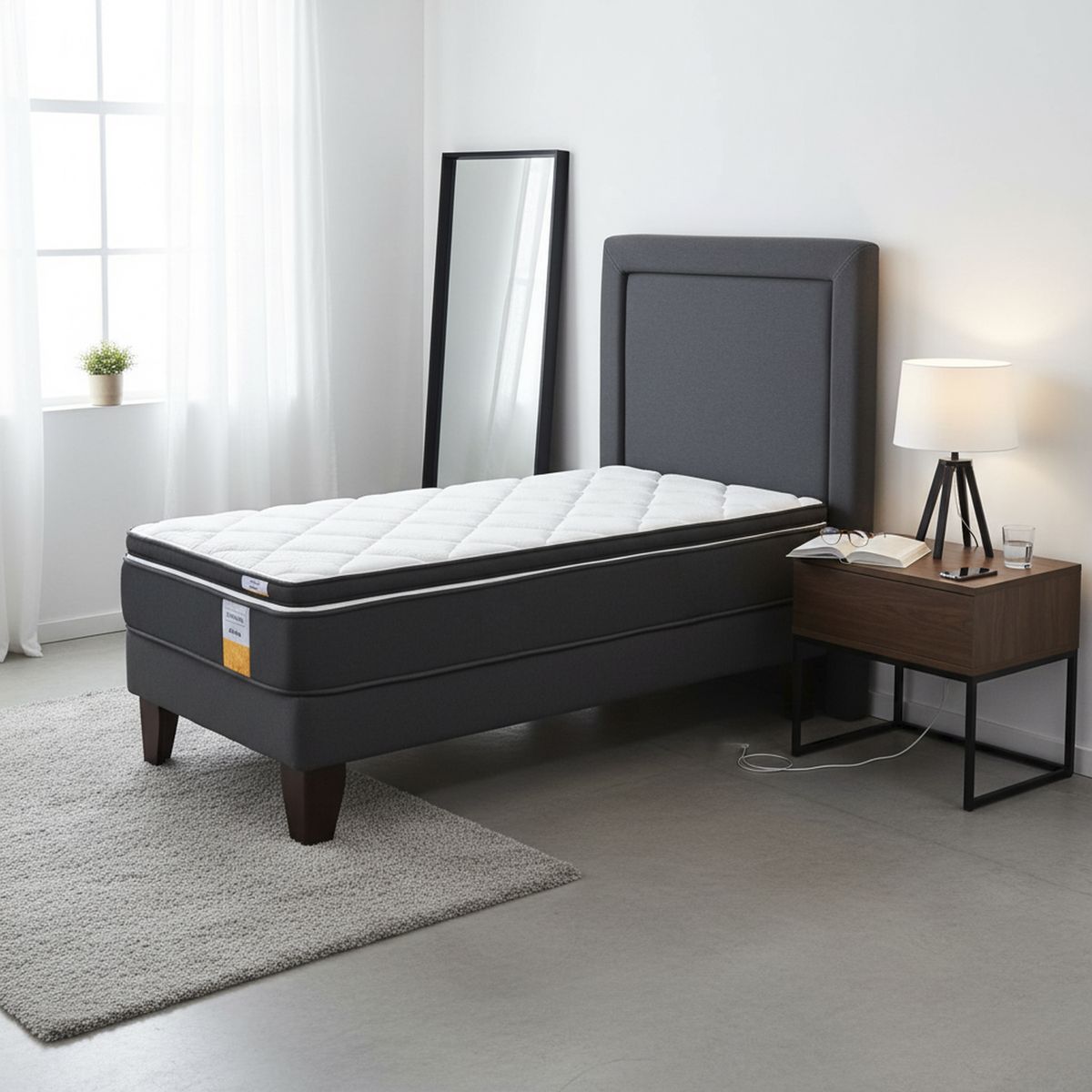 DRIMKIP - Cama Europea Funcional 1 Pl + Respaldo + Topper
