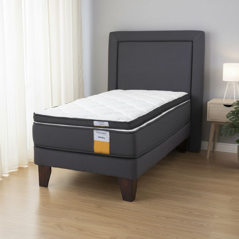Cama Europea Funcional 1.5 Pl Plus + Respaldo + Topper