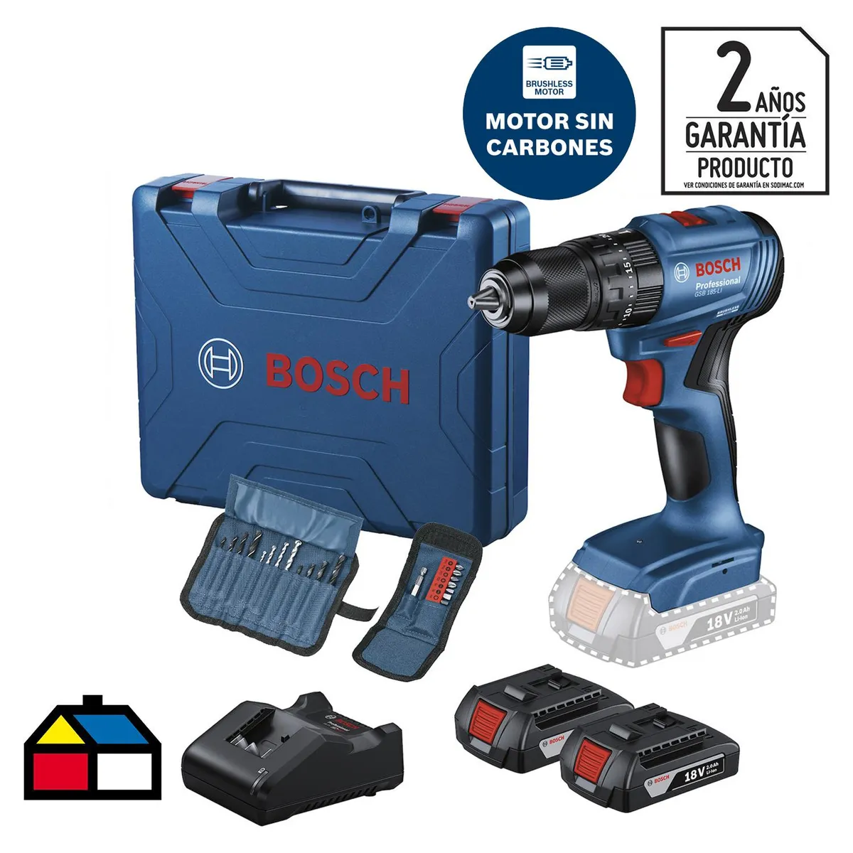 BOSCH - Taladro inalámbrico percutor 13 mm 18V + 2 baterías + 23 accesorios