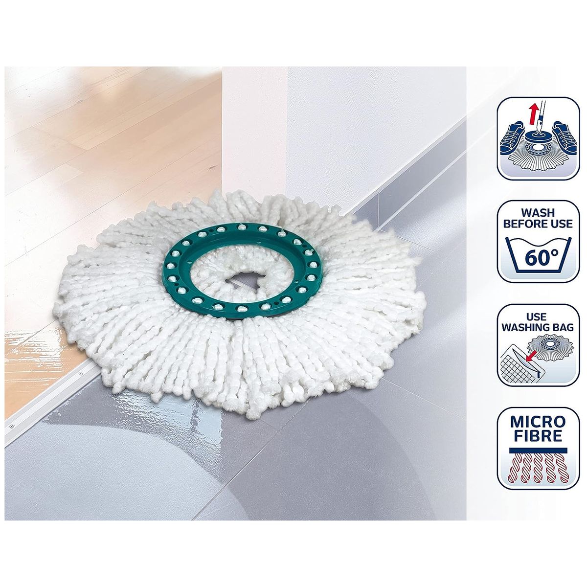 LEIFHEIT - Repuesto Mopa Fregona Leifheit Acople Cuadrado para Limpieza de Pisos