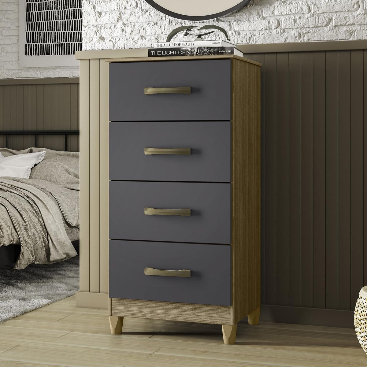 VEKKAHOME - Cómoda 4 Cajón(es) Mobi 50x105x40 cm Gris