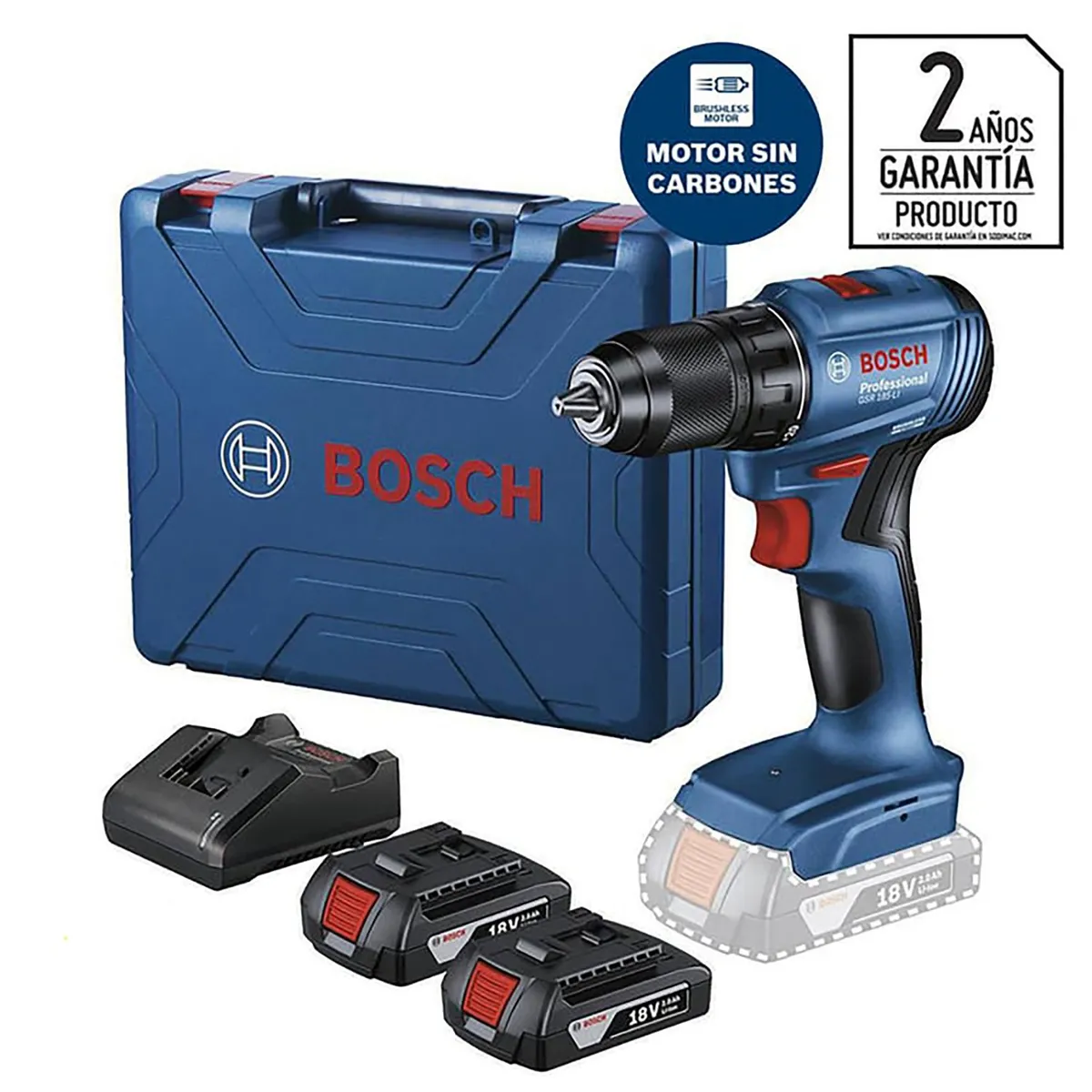 BOSCH - Taladro atornillador inalámbrico 13 mm 18V + 2 baterías