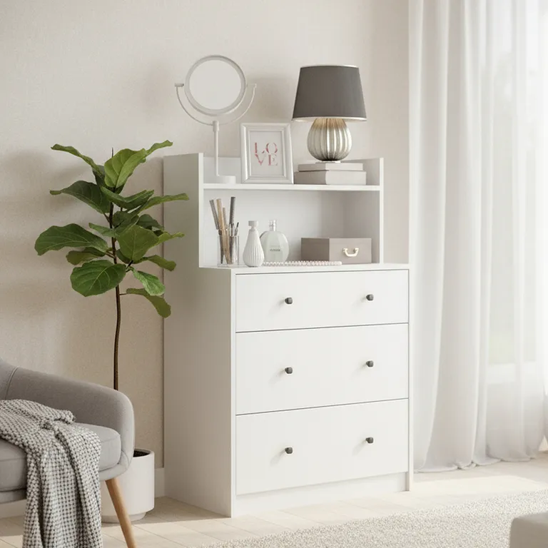 VEKKAHOME Cómoda 3 Cajón(es) White 70.4x110x45 cm Blanco