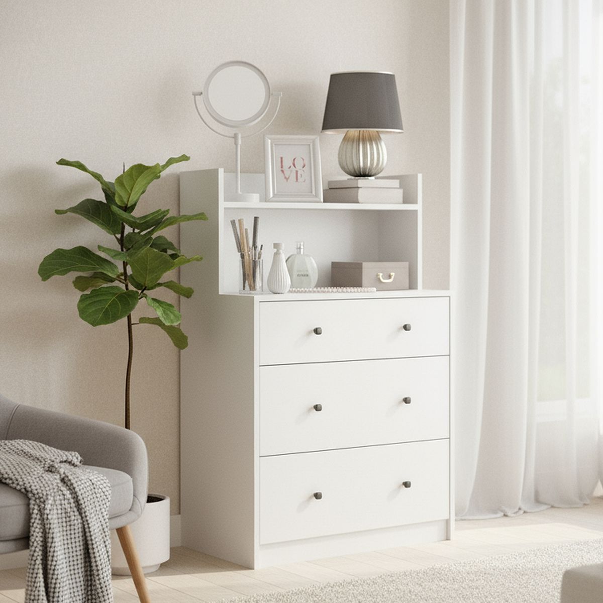 VEKKAHOME - Cómoda 3 Cajón(es) White 70.4x110x45 cm Blanco