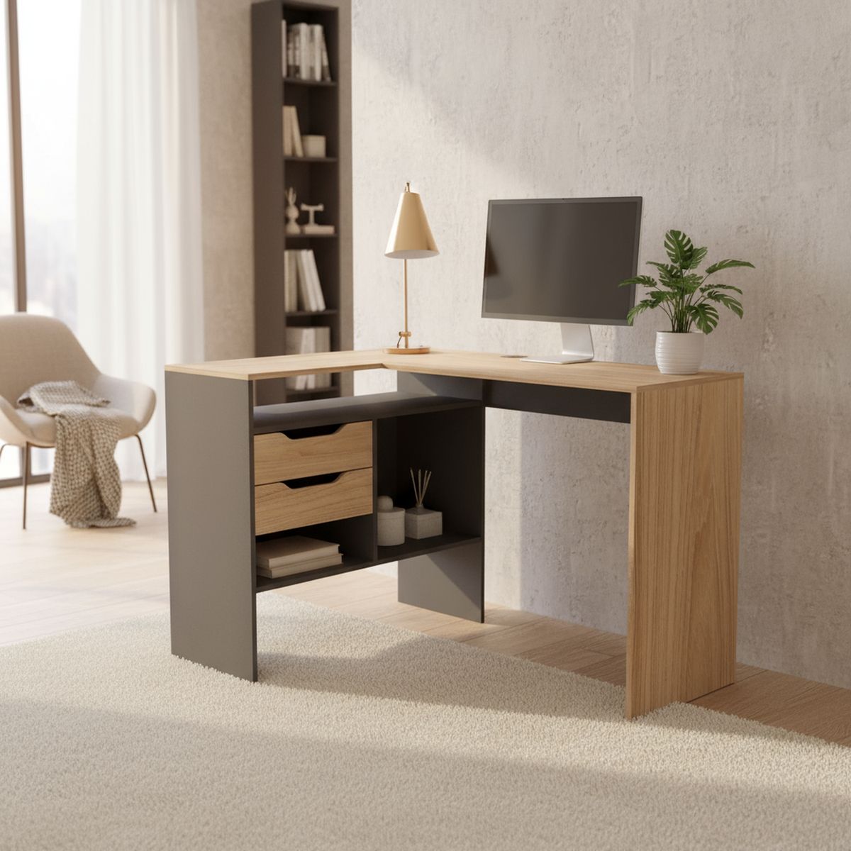 CIC - Escritorio en L Esquinero Milán Gris/Olmo 115x80x45 cm