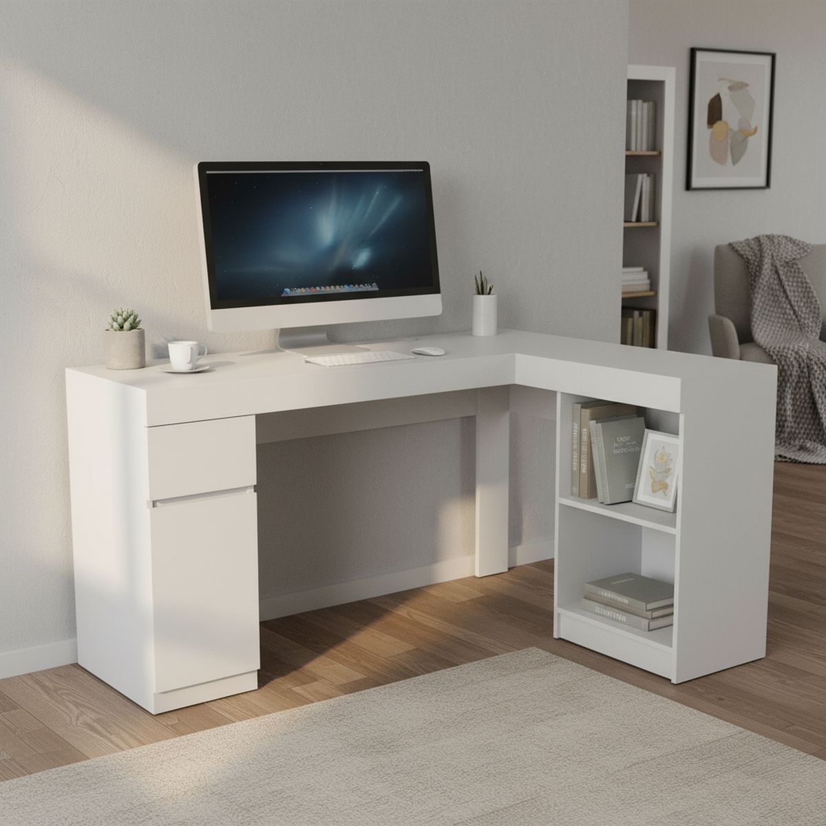 CIC - Escritorio en L Esquinero Palermo Blanco 151.5x80x115 cm