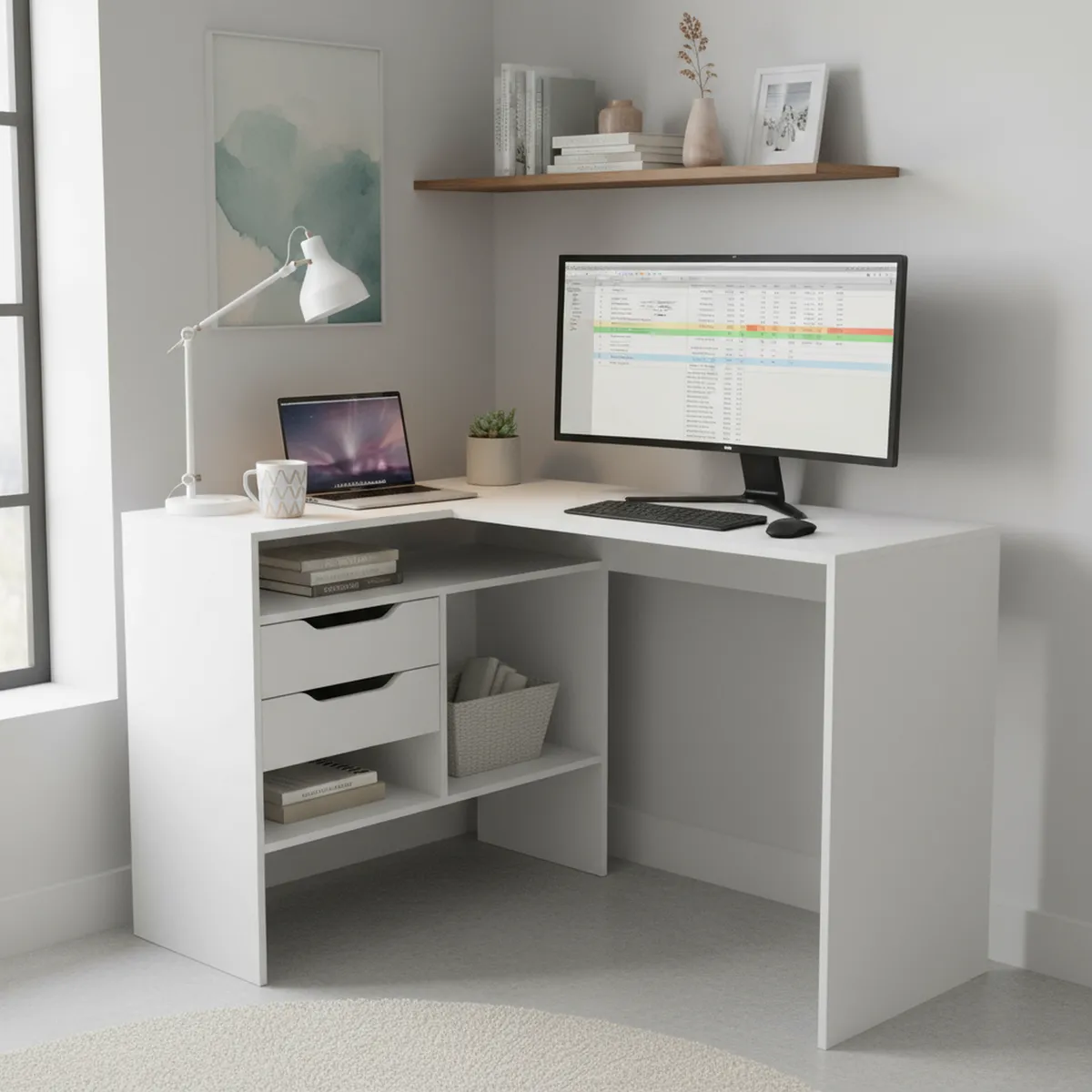 CIC - Escritorio en L Esquinero Milán Blanco 115x80x45 cm