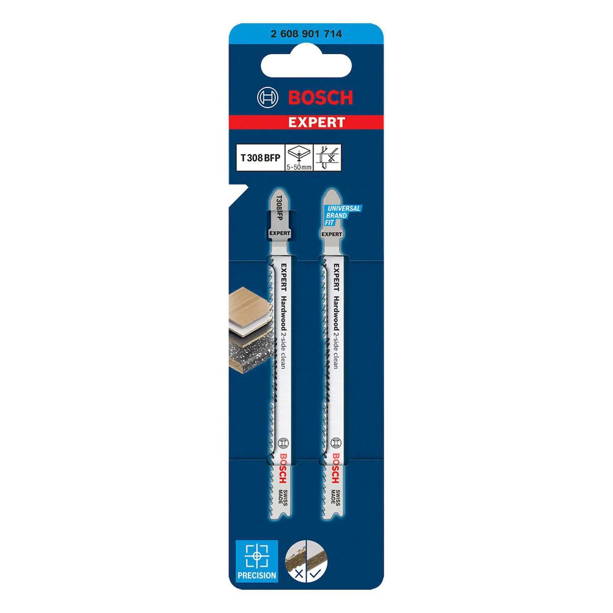 BOSCH - Hoja de sierra caladora t308 bfp para madera dura cortes limpios ambos lados