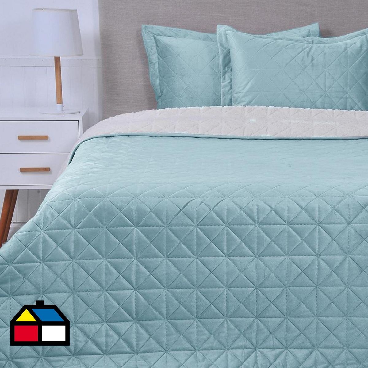 MASHINI - Cubrecama Quilt Super king Velvet Sherpa Celeste
