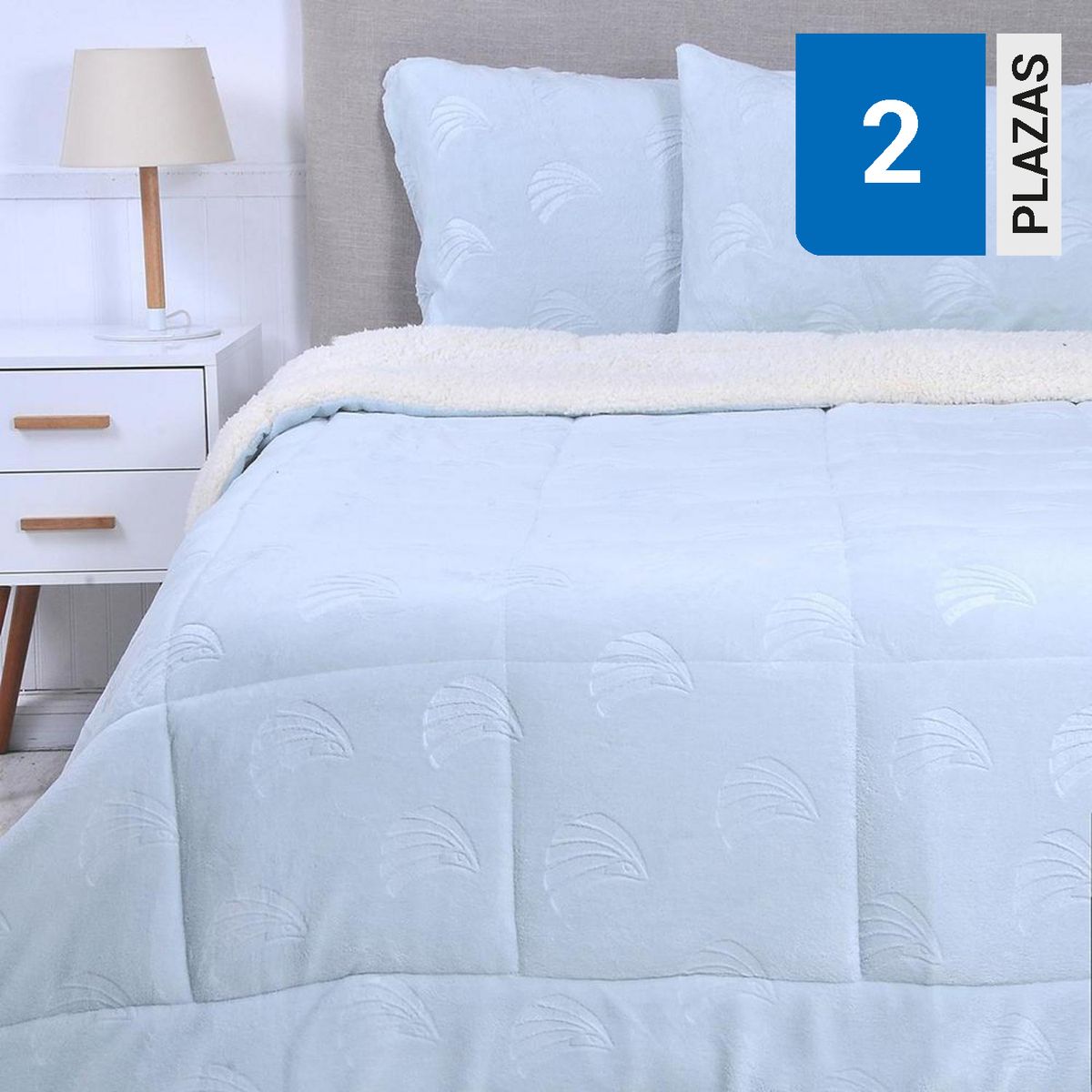 MASHINI - Plumón 2 plazas Coral emboss Celeste 