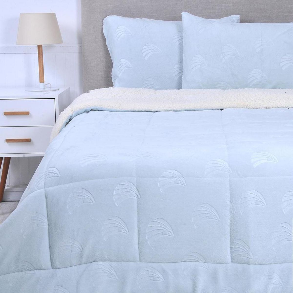 MASHINI - Plumón 2 plazas Coral emboss Celeste 