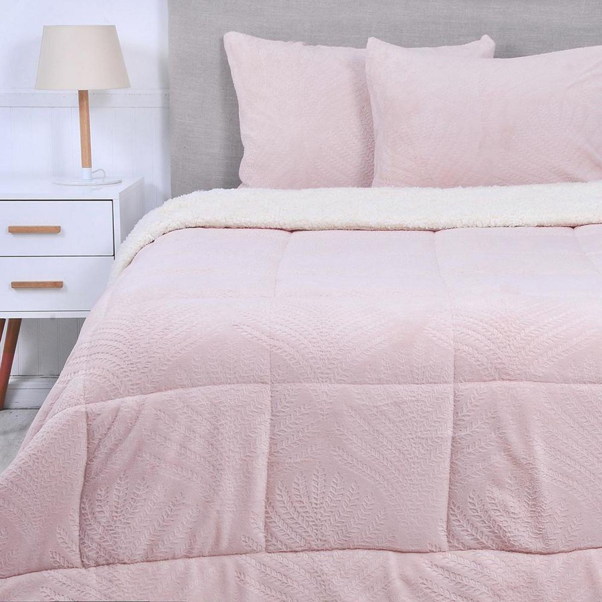 MASHINI - Plumón 2 plazas Coral Emboss Rosado 