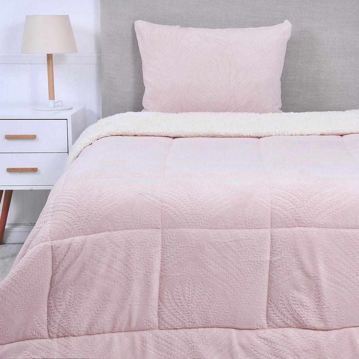 MASHINI - Plumón 1.5 plazas Coral Emboss Rosado