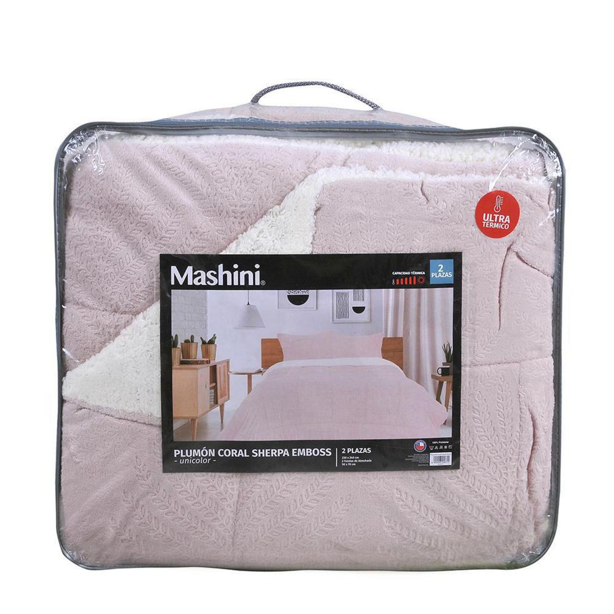 MASHINI - Plumón 1.5 plazas Coral Emboss Rosado