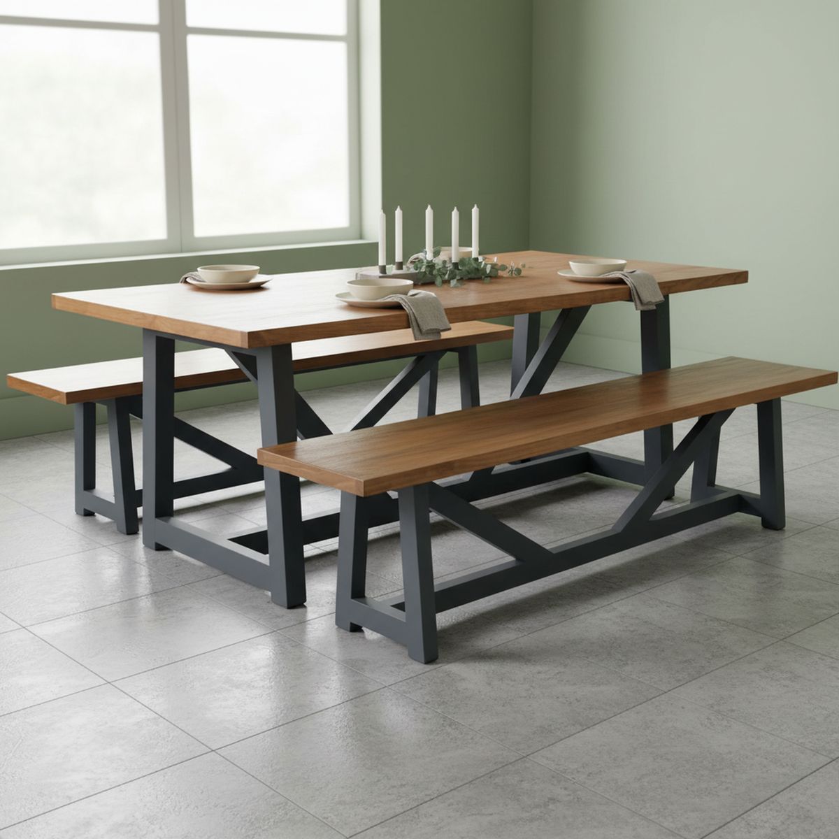 NUEVALINEA - Juego de Comedor Tunques 8 Sillas Mesa Rectangular 110x79x200 cm Café