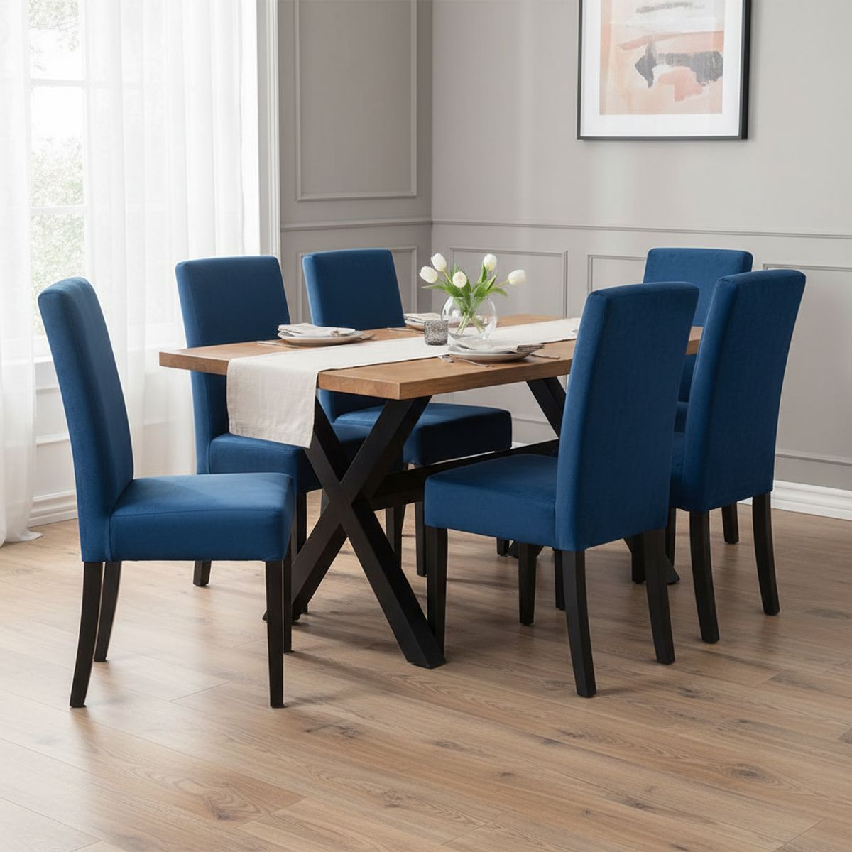 NUEVALINEA - Juego de Comedor Bariloche 6 Sillas Mesa Rectangular 100x80x180 cm Negro/Miel