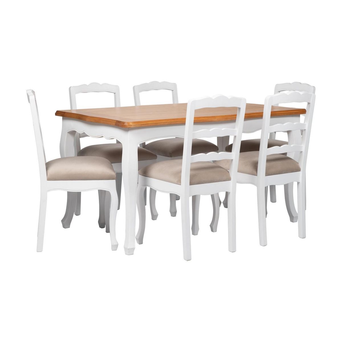 NUEVALINEA - Juego de Comedor Provenzal 6 Sillas Mesa Rectangular 90x80x150 cm Blanco/Miel