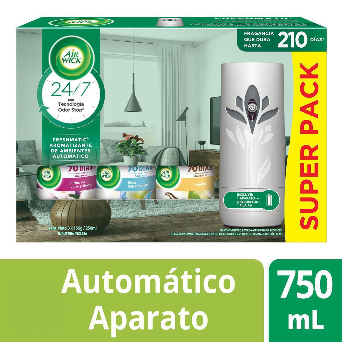 AIRWICK - Pack Airwick Freshmatic Aparato Automático + 3 Repuestos Fragancia