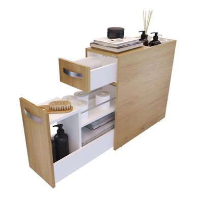 Mueble a piso color beige con puerta y nicho para guardar rollos papel