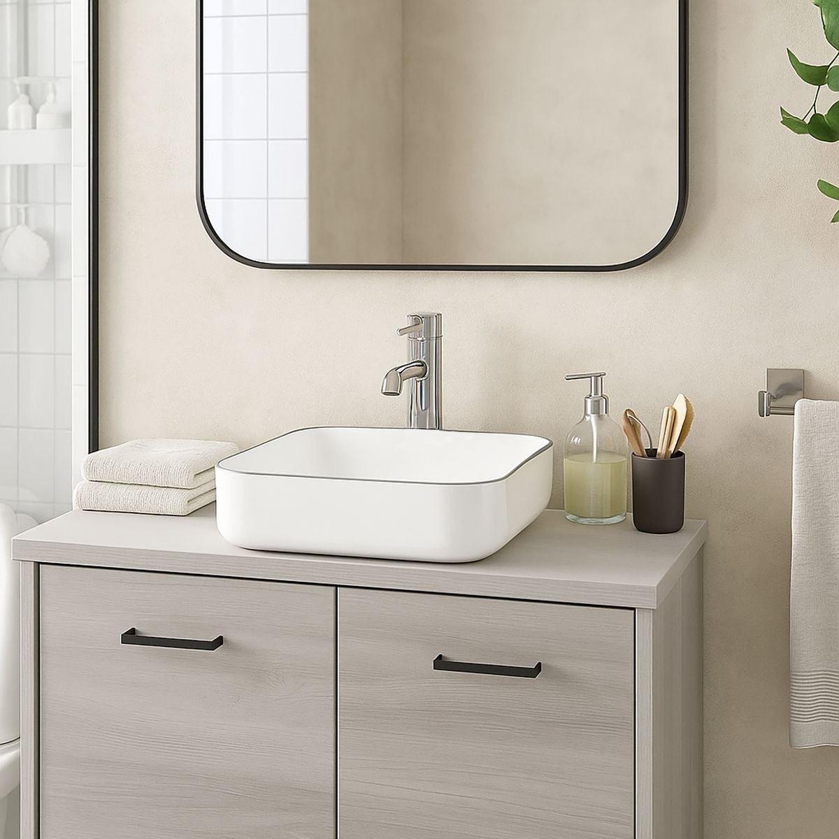 KLIPEN - Lavamanos Sobrepuesto Forma Cuadrada Loza 39.5x39.5x14 cm Blanco