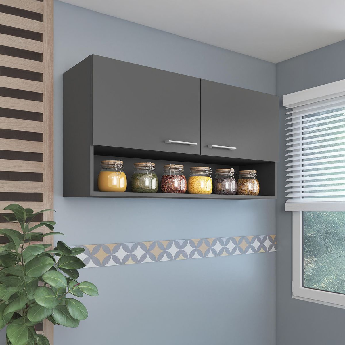 VEKKAHOME - Mueble Aéreo Evandro Grafito 105x27x53 cm