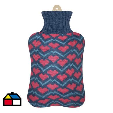 Guatero 2 litros con funda tejido corazones