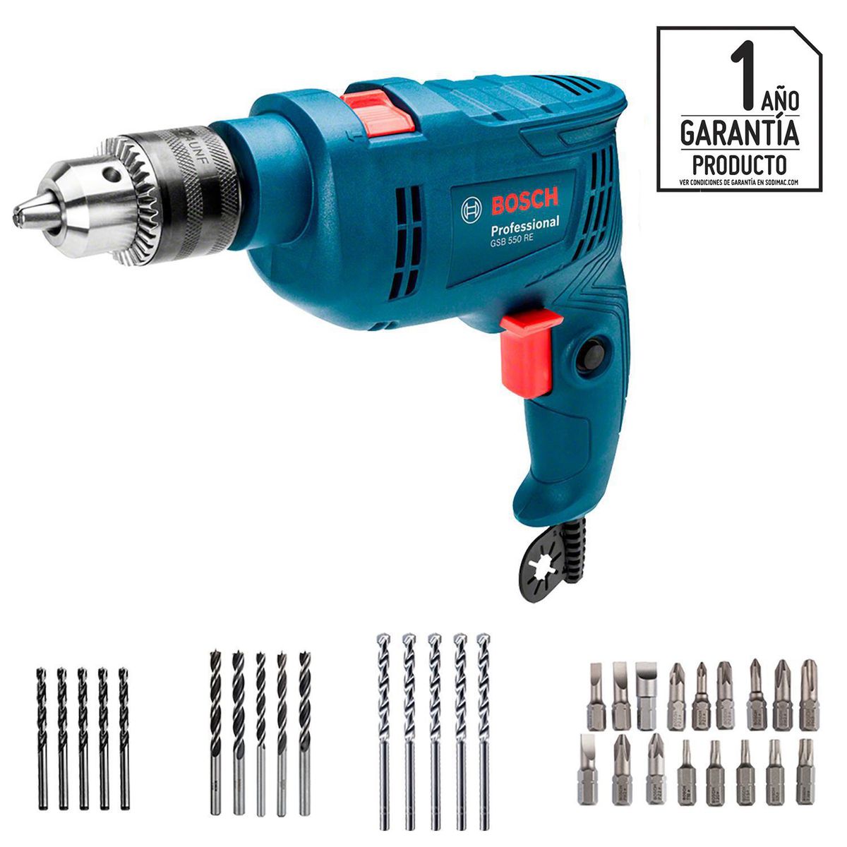 BOSCH - Taladro Percutor GSB 550 RE 550W 220V + 34 Accesorios