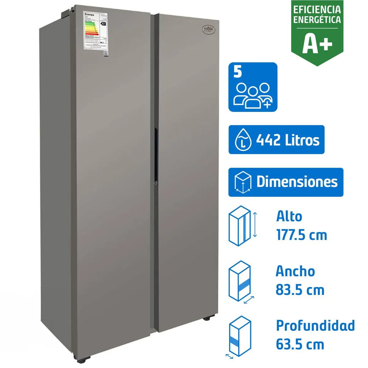 MAIGAS - Refrigerador 2 Puertas Side by Side No Frost 442 Litros Silver HC-598WEN