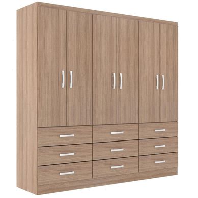 Closet 6 puertas 9 cajones 150x40x183cm roble