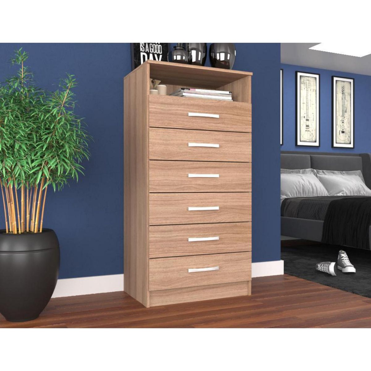 EXIT - Cómoda 6 Cajón(es) CP06D 62x125x40 cm Roble