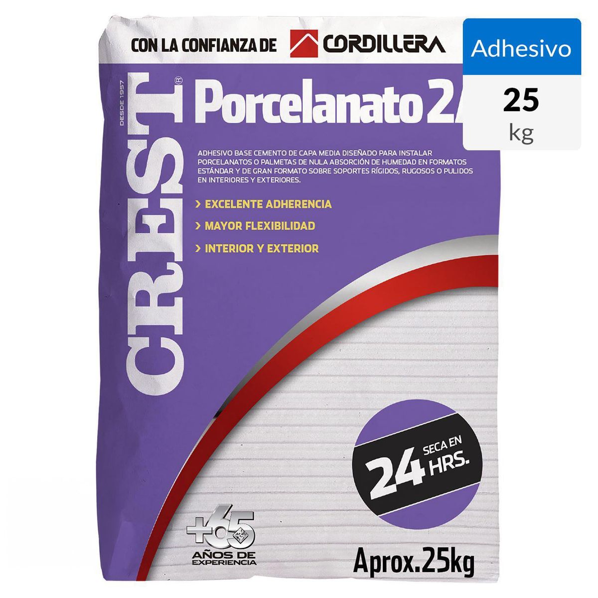 CREST - Adhesivo Porcelanato Piso y muro Superficie Rígido 25 kg