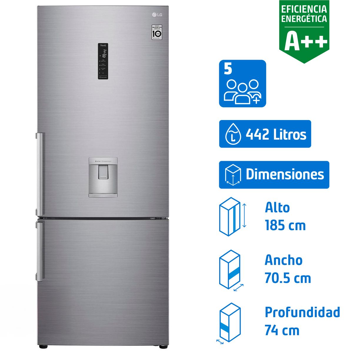 LG - Refrigerador Bottom Freezer No Frost 446 Litros Platinum Silver GB45SGP