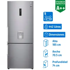 LG - Refrigerador Bottom Freezer 2 Puerta(s) No Frost 446 Litros Platinum Silver GB45SGP