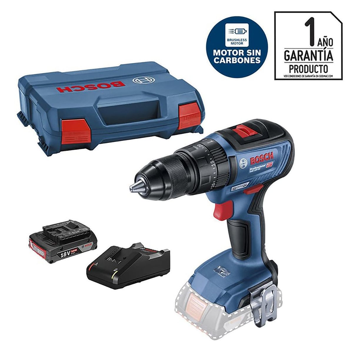 BOSCH - Taladro Inalámbrico Percutor 13 mm 18 V Brushless/1 Batería