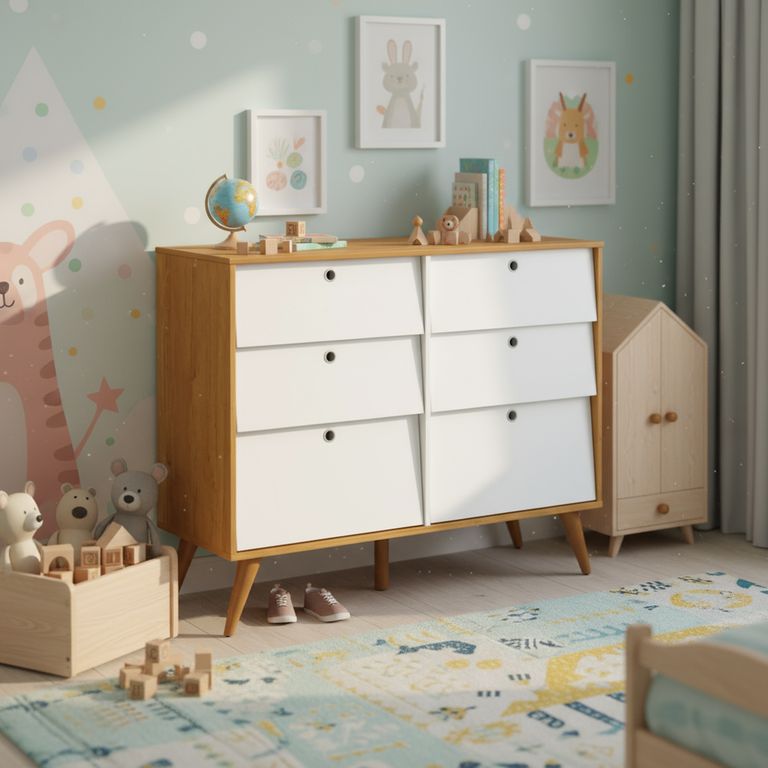 Cómoda 6 Cajón(es) Wood Gold 120x97.5x43.7 cm Blanco