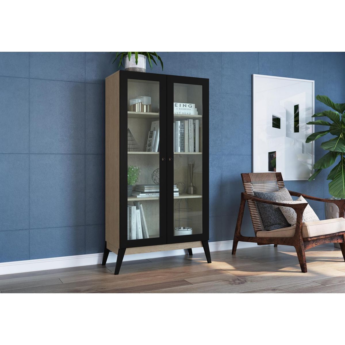 BE DESIGN - Vitrina 2 puertas café/negro Amber