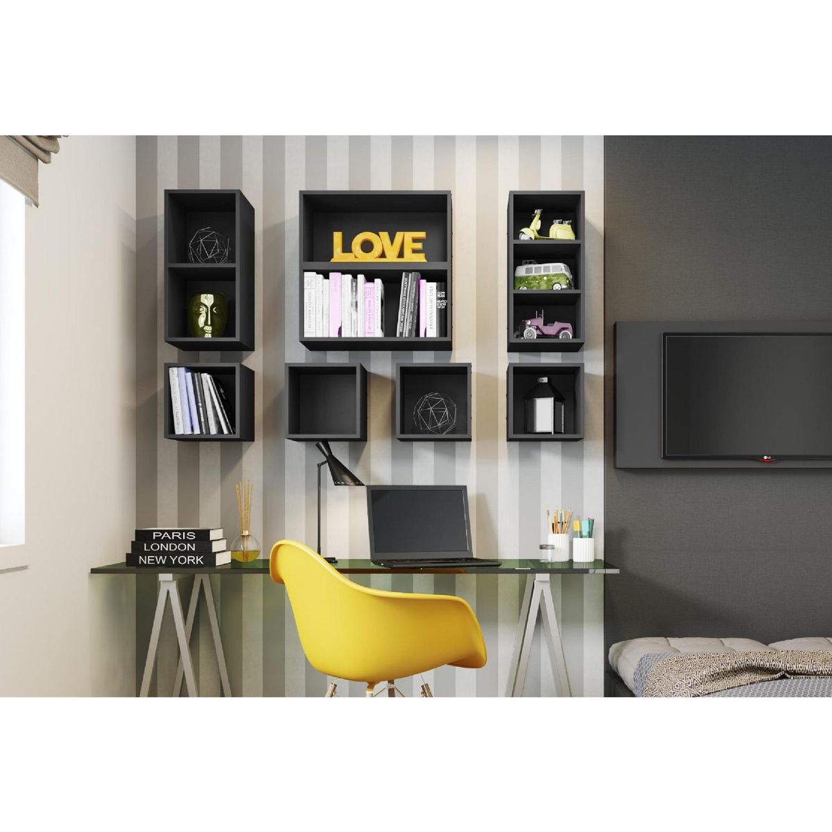 BE DESIGN - Repisa MDF 3 Nivel(es) 29.5x59.5x29.5 cm Grafito