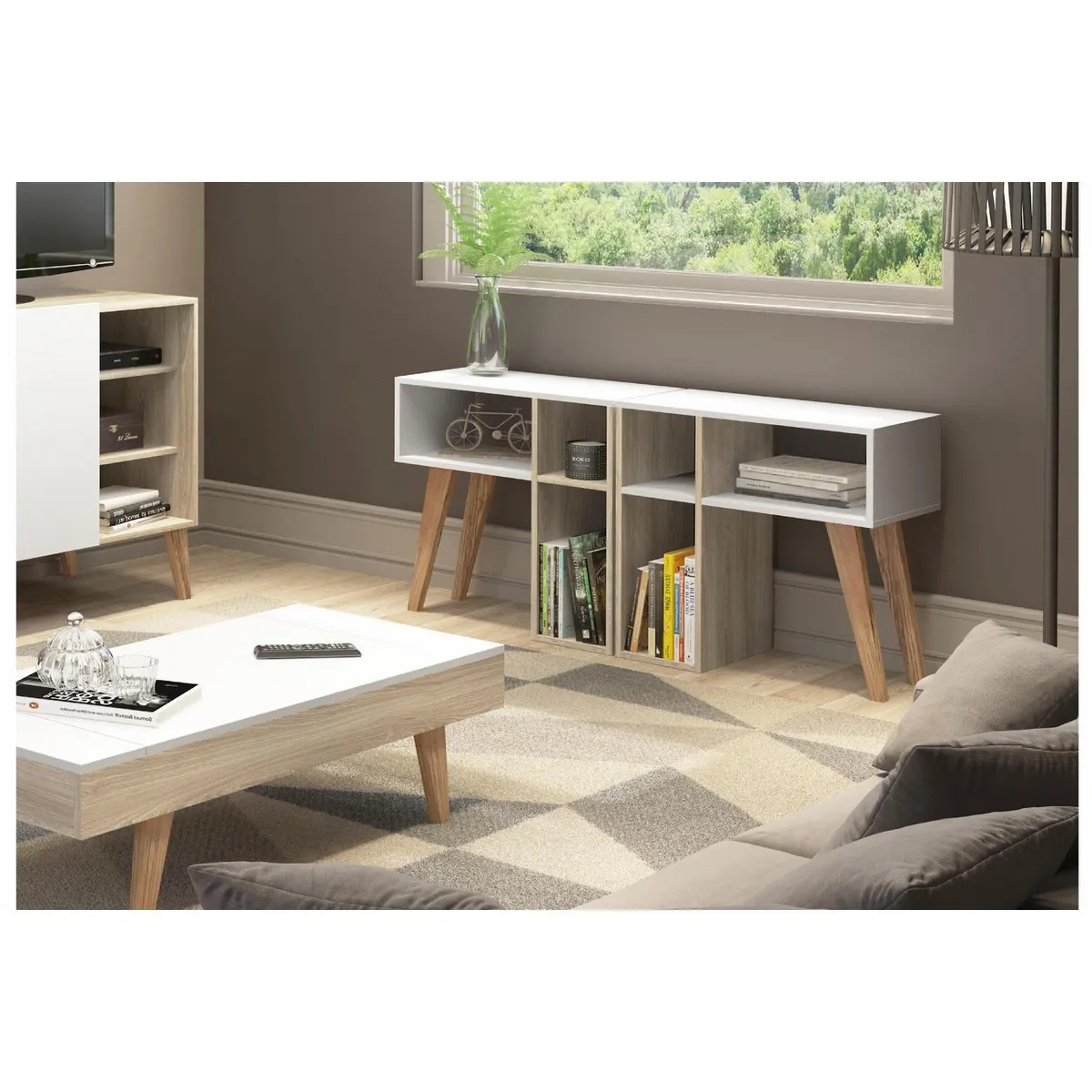 BE DESIGN - Mesa arrimo blanco/nature 1001 Leaves