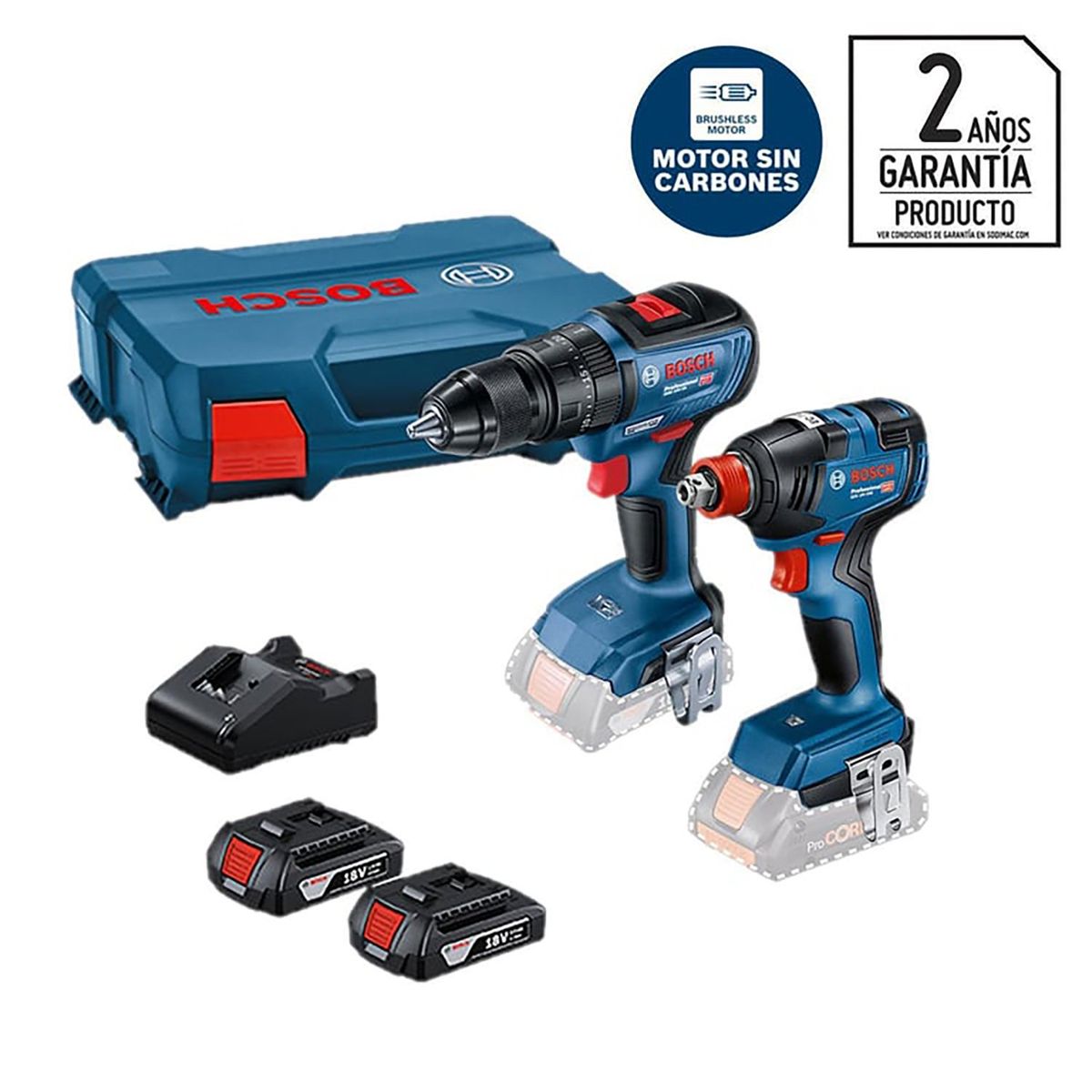 BOSCH - Combo Taladro Percutor+Llave Impacto Brushless 2 Bat y Maletín