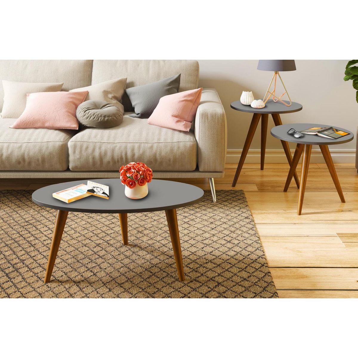 BE DESIGN - Mesa centro oval Retro grafito 1007