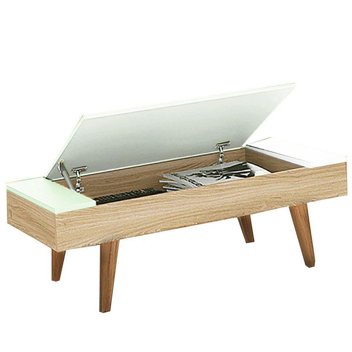 BE DESIGN - Mesa centro con almacenamiento nature/blanco 1002 Leaves