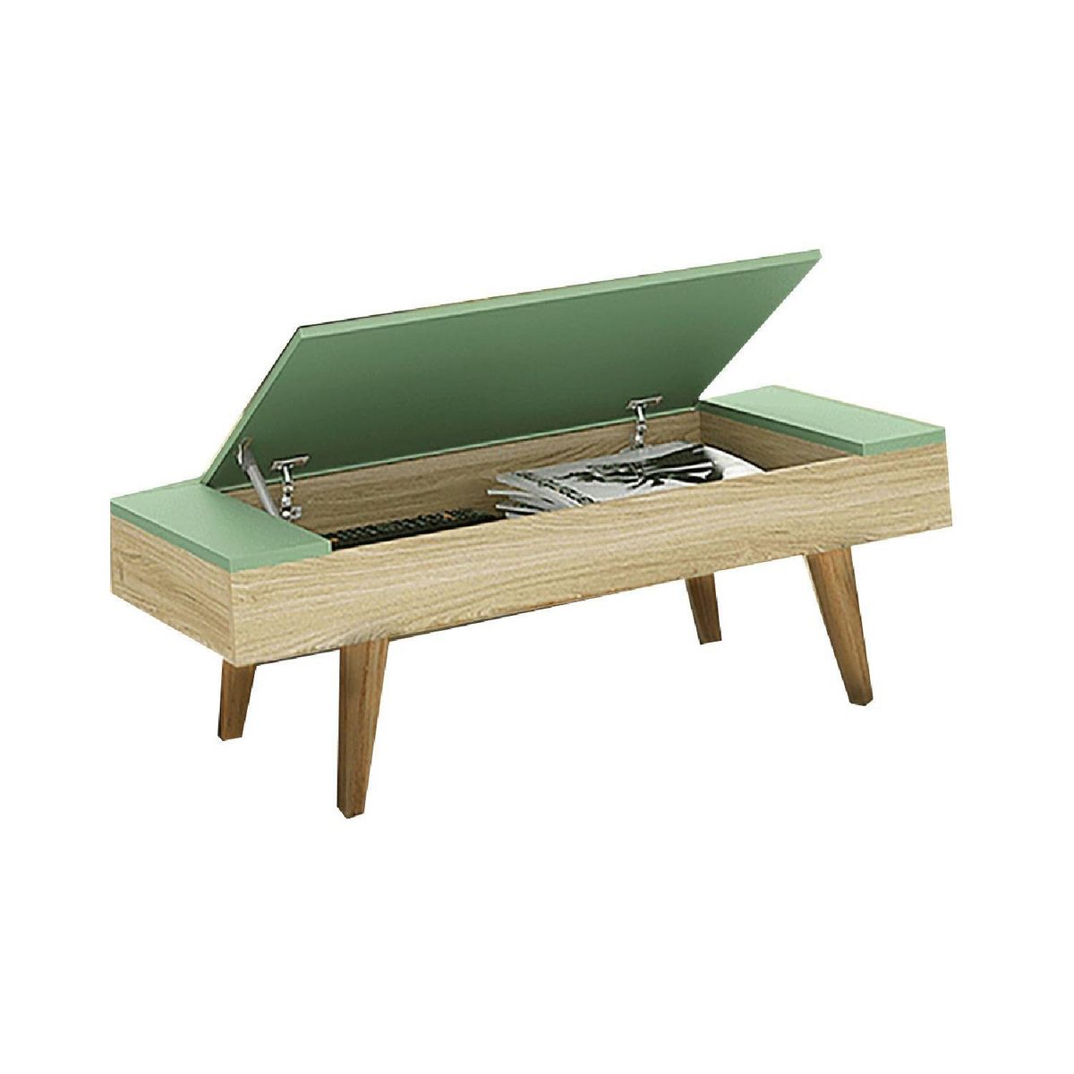 BE DESIGN - Mesa centro con almacenamiento nature/verde 1002 Leaves