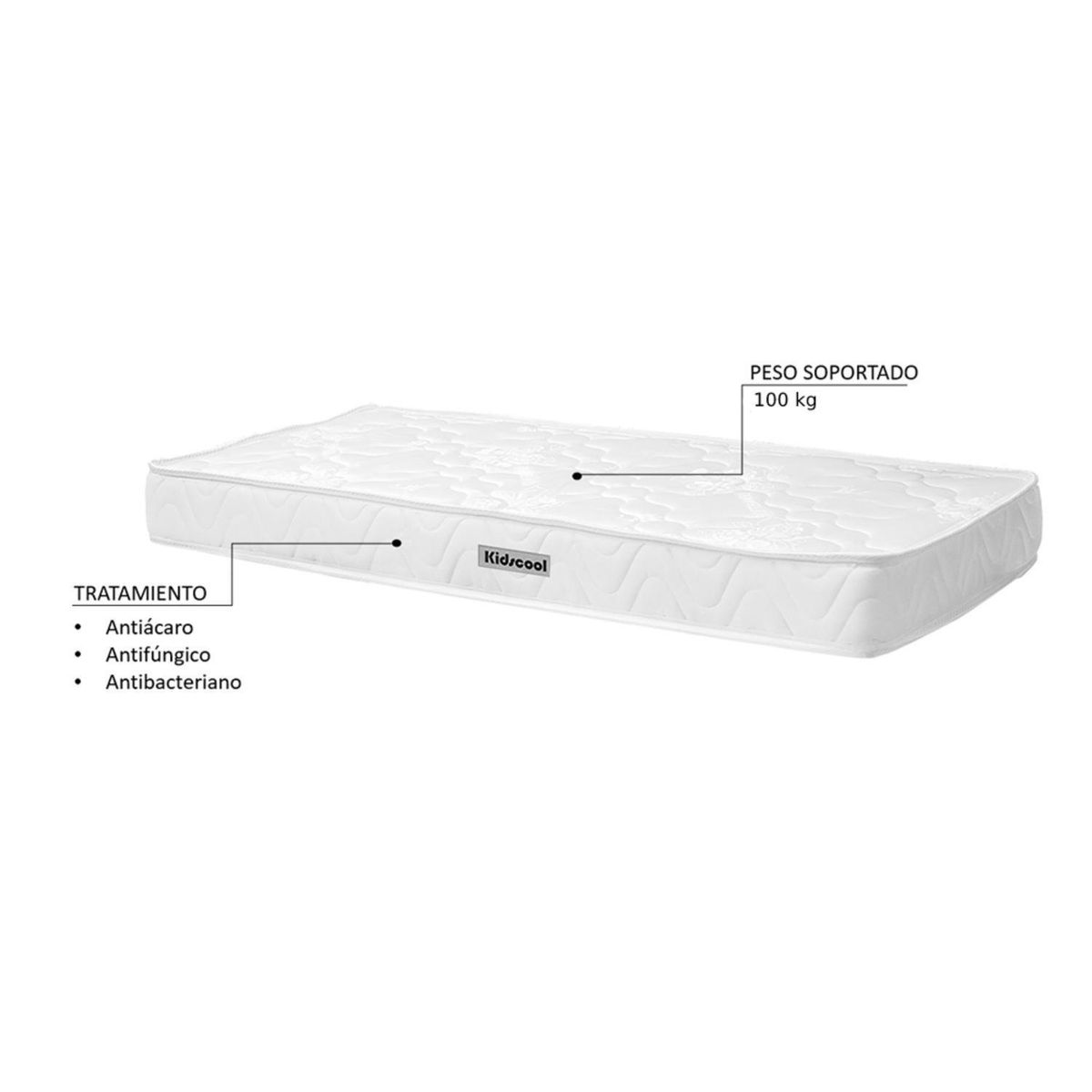 KIDSCOOL - Colchón espuma 88x188x14 cm densidad 18