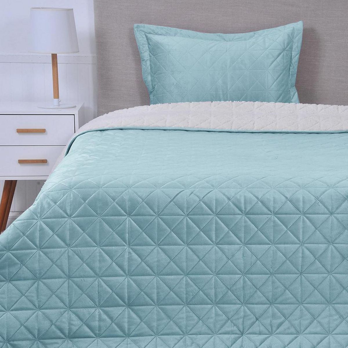 MASHINI - Cubrecama Quilt 1.5 plazas Velvet Sherpa Multicolor