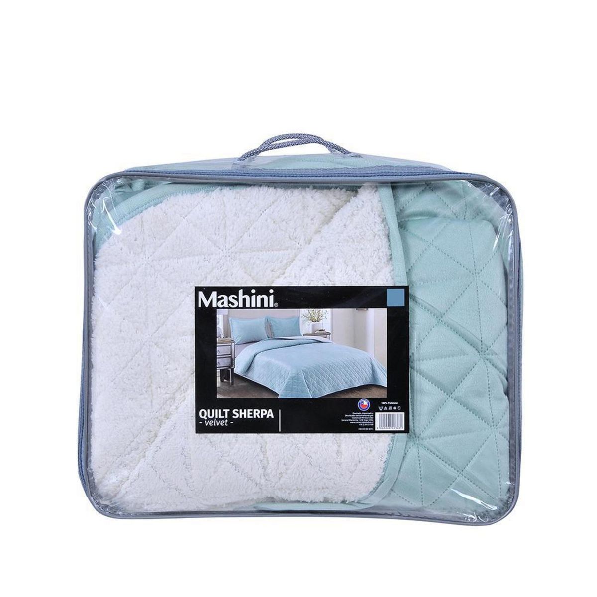 MASHINI - Cubrecama Quilt 1.5 plazas Velvet Sherpa Multicolor