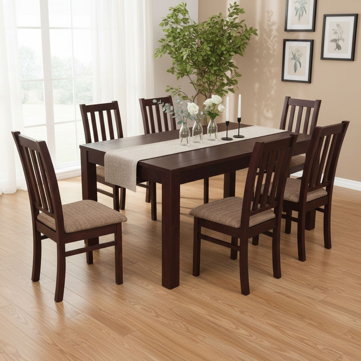 CIC - Juego de Comedor Nuble 6 Sillas Mesa Rectangular 95x78x160 cm Café