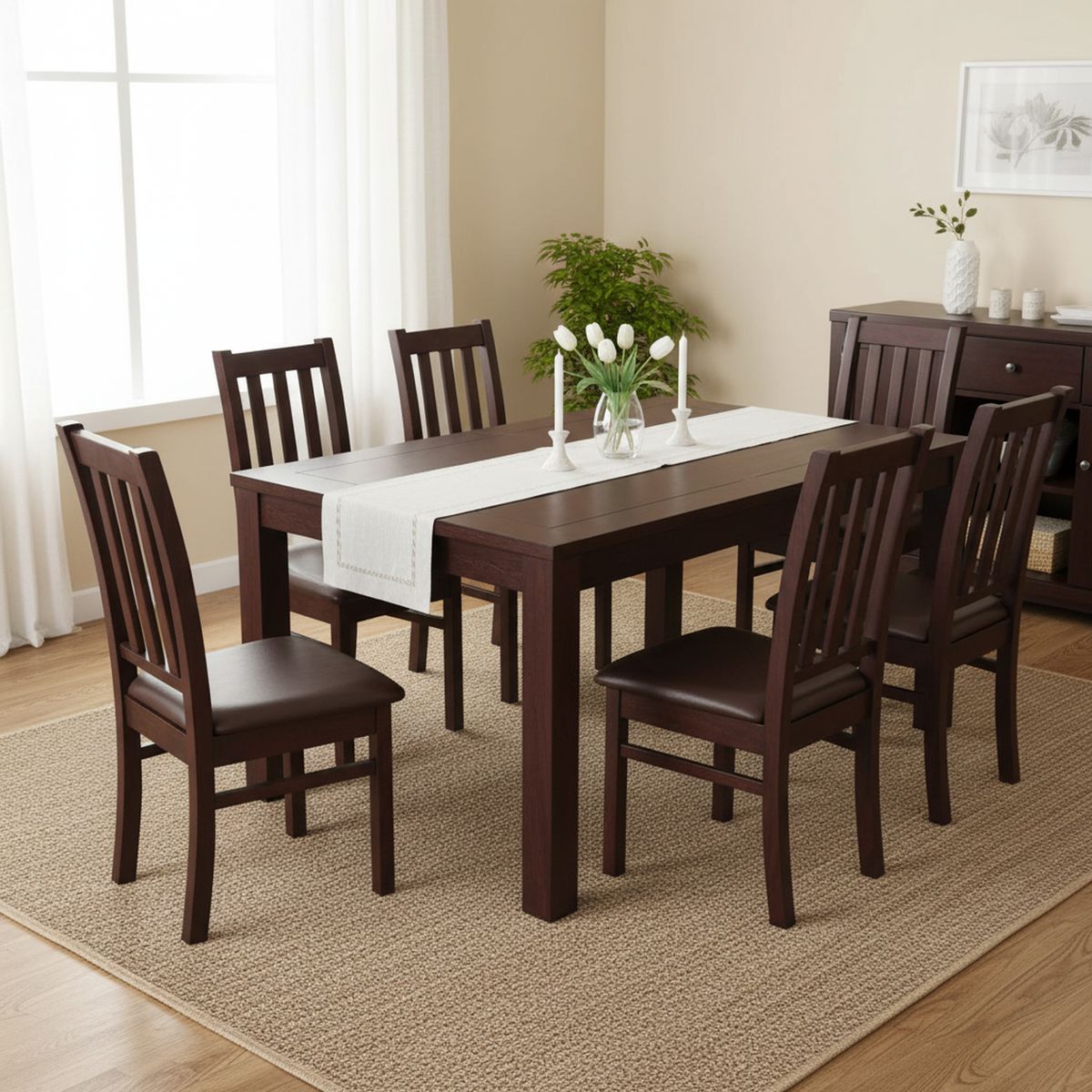 CIC - Juego de Comedor Ñuble 6 Sillas Mesa Rectangular 95x78x160 cm Café